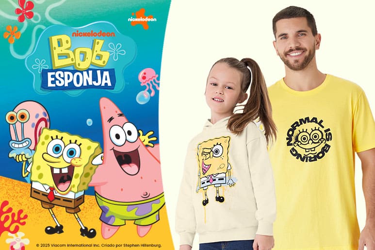 Bob Esponja estampa moletom infantil e camiseta masculina na nova coleção de Malwee e Malwee Kids
