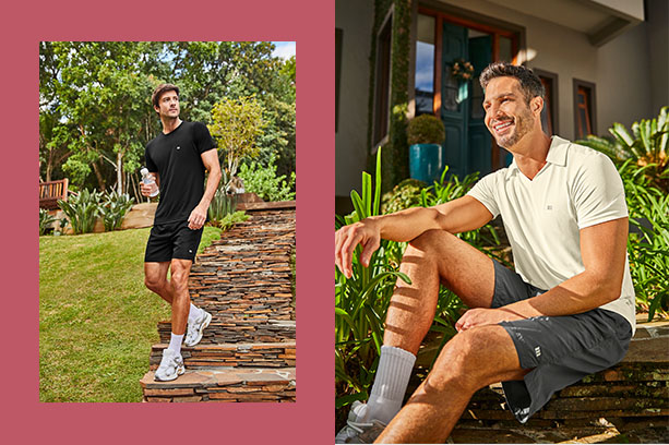 Moda masculina esportiva da malwee active, com conjuntos de academia clássicos e atemporais.