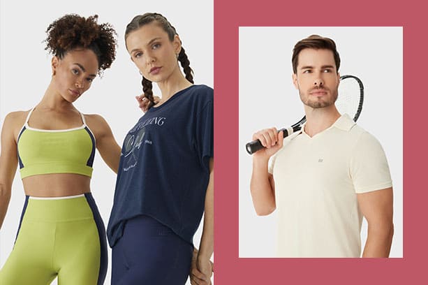 Modelos vestem a linha de moda fitness da malwee, com conjuntos de academia, looks de tênis e polo esportiva.
